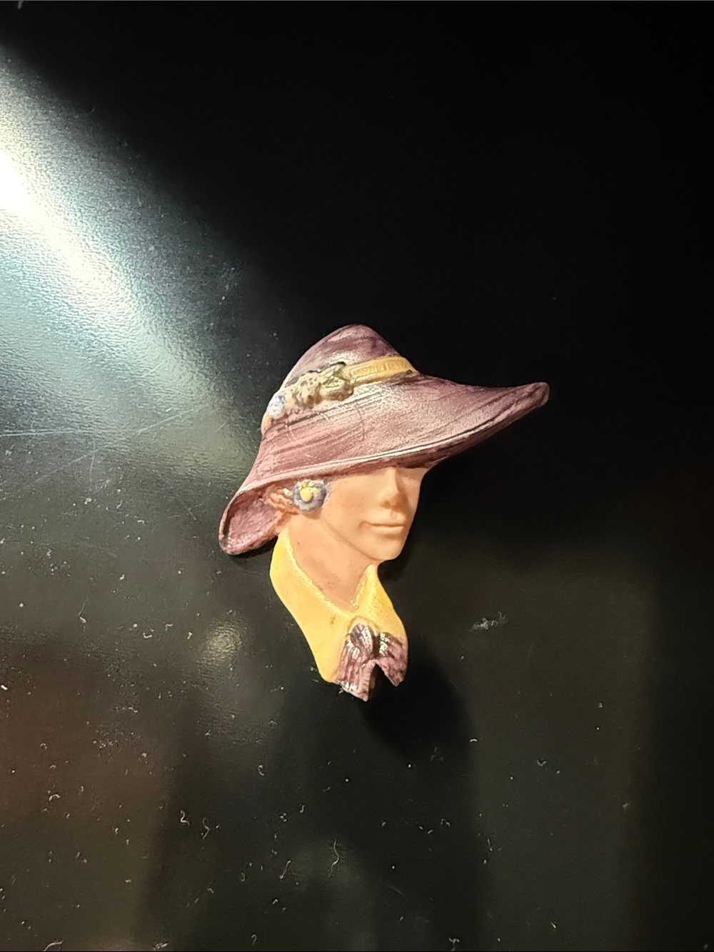 Vintage-Inspired Women’s Purple Hat Brooch with Yellow Accent